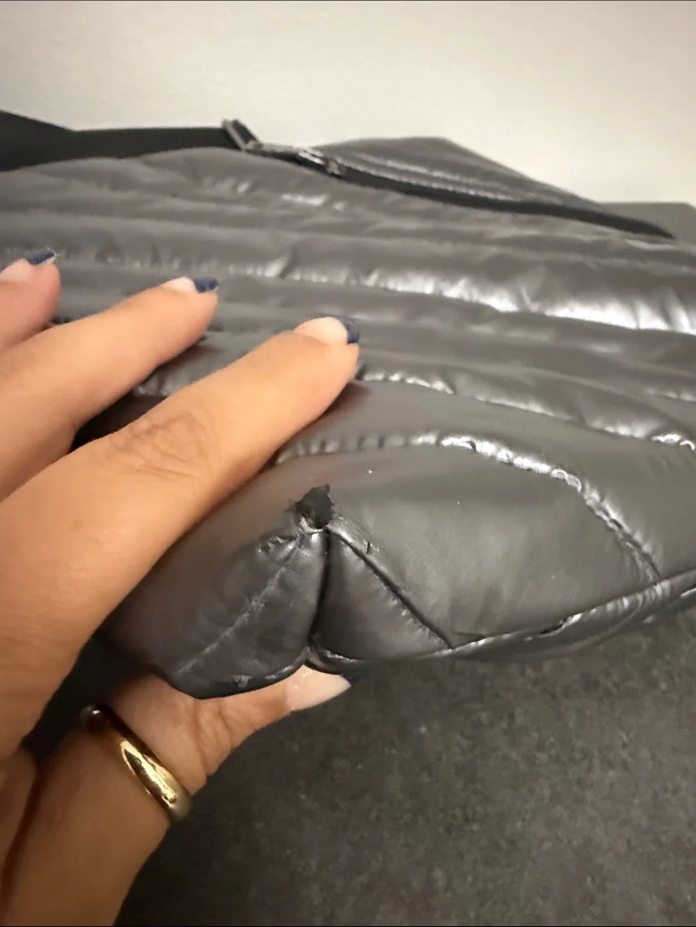 THINK ROYLN Metallic Gray Quilted Messenger Crossbody